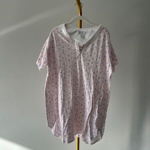 Earth Angels Women's Cotton Waffle Floral Sleep Gown Pink Short Sleeve Size L